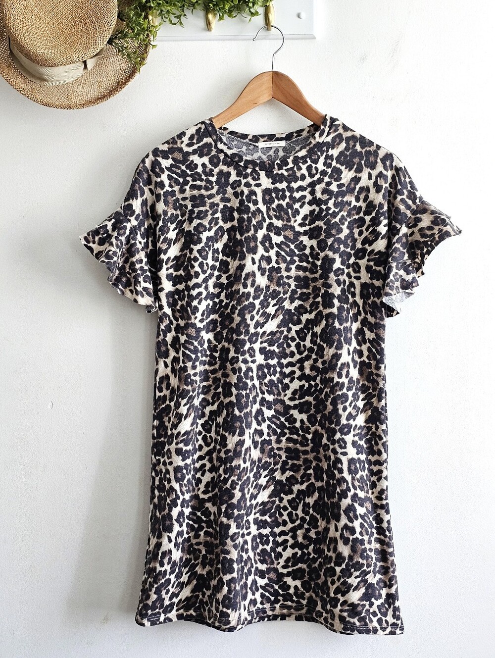 12PM by Mon Ami Leopard Print Ruffle Sleeve Dress Made in USA Vintage Size Small